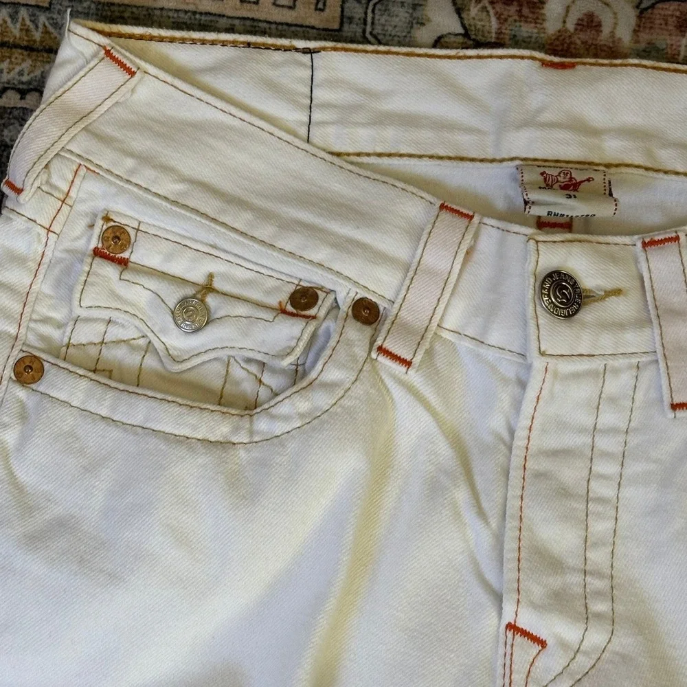 Vintage True Religion Mens White Denim Jeans Horseshoe Stitching Y2 Made in USA